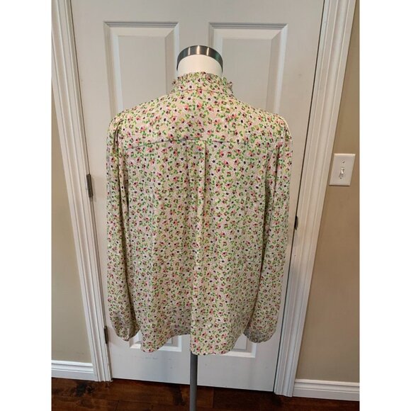 Cupcakes and Cashmere Pink Floral Print Ruffle Tie-Neck Long Sleeve Top, Size M - Picture 5 of 6